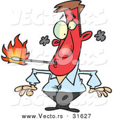 Vector of a Stressed Man About to Get Burned by a Lit Match - Conceptual Cartoon Design by Toonaday