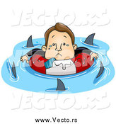 Vector of a Stressed White Businessman Surrounded by Circling Sharks by BNP Design Studio