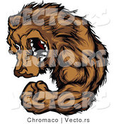 Vector of a Strong Cartoon Alpha Bear Mascot Flexing Arm Muscles While Grinning and Staring with Intimidating Eyes by Chromaco