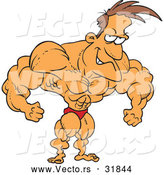 Vector of a Strong Cartoon Bodybuilder Flexing His Muscles While Posiing and Grinning by Toonaday