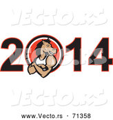 Vector of a Strong Cartoon Horse Inside the Zero of 2014 by Patrimonio