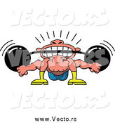 Vector of a Strong Man Contorting His Body and Holding a Barbell in His Teeth by Zooco