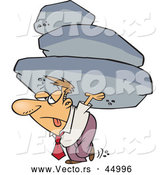 Vector of a Struggling Cartoon Businessman Carrying Heavy Boulders by Toonaday