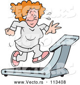 Vector of a Struggling Cartoon Woman Sweating and Running on a Treadmill by Johnny Sajem