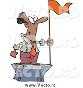 Vector of a Successful Black Business Man Standing on a Mountain Top with a Red Flag by Toonaday