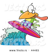 Vector of a Surfing Cartoon Bird Riding a Wave by Toonaday