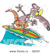 Vector of a Surfing Rat with a Grin - Cartoon Character Style by Toonaday