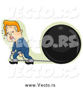 Vector of a Sweaty Businessman Pulling a Huge Ball and Chain by BNP Design Studio
