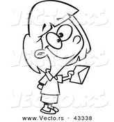 Vector of a Sweet Cartoon Girl Giving out Invitations - Coloring Page Outline by Toonaday