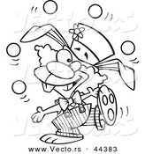 Vector of a Talented Cartoon Bunny Clown Juggling - Coloring Page Outline by Toonaday