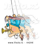 Vector of a Talented Cartoon Man Swinging Upside down and Blowing a Horn by Toonaday