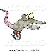 Vector of a Talented Cartoon Rat Riding a Unicycle While Using a Tablet Computer by Toonaday