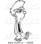 Vector of a Teenage Cartoon Boy Walking with His Hands in His Pockets - Coloring Page Outline by Toonaday