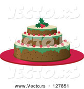Vector of a Three Layered Cake with Berries and a Holly Garnish by Melisende Vector