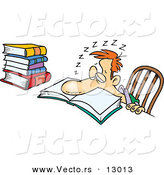 Vector of a Tired Cartoon Student Sleeping over School Book by Toonaday