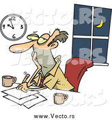Vector of a Tired Caucasian Businessman Working Overtime by Toonaday