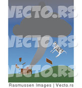 Vector of a Tornado Ripping Through a Barn with Livestock Flying Through the Air by Rasmussen Images