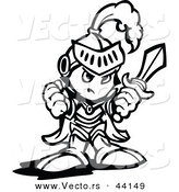 Vector of a Tough Cartoon Knight Holding up a Fist and a Sword - Coloring Page Outline by Chromaco