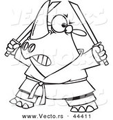 Vector of a Tough Cartoon Ninja Rhino Holding Swords - Coloring Page Outline by Toonaday