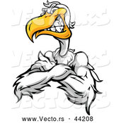 Vector of a Tough Cartoon Pelican Mascot Posing with Crossed and a Grinning Facial Expression by Chromaco