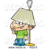 Vector of a Trouble Making Cartoon Boy Hiding Under a Lamp Shade by Toonaday