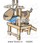 Vector of a Uncomfortable Cartoon Goat Standing on a Wooden Milking Device by Toonaday