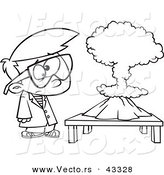 Vector of a Uneducated Cartoon Scientist Boy Watching His Project Unexpectedly Explode - Coloring Page Outline by Toonaday