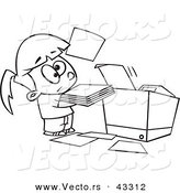 Vector of a Unhappy Cartoon Girl Trying to Use a Copier Machine - Coloring Page Outline by Toonaday