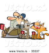 Vector of a Unhappy Cartoon Homeless Man, Dog, and Cat Begging for Money and Food by Toonaday