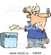 Vector of a Unhappy Cartoon Voter Putting His Ballot in a Box - Voting Stinks Concept by Toonaday