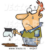 Vector of a Upset Cartoon Man Holding a Broken Coffee Pot While Crying by Toonaday
