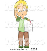 Vector of a Upset Cartoon School Boy Holding a Failed Test Paper with an 'F' Grade by BNP Design Studio