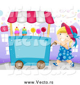 Vector of a Vendor Girl Pushing a Candy Cart by BNP Design Studio