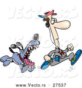 Vector of a Vicious Dog About to Bite an Unaware Man Jogging - Cartoon Style by Toonaday