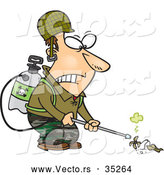 Vector of a Victorious Cartoon Man Killing Weeds with a Toxic Chemical Weed Killer by Toonaday