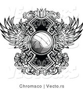 Vector of a Volleyball over Ornate Winged Design by Chromaco