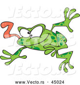 Vector of a Wacky Green Cartoon Frog Jumping Forward with Tongue out by Toonaday