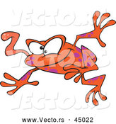 Vector of a Wacky Orange Cartoon Frog Jumping Forward with Tongue out by Toonaday