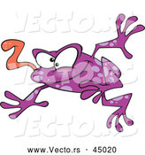 Vector of a Wacky Purple Cartoon Frog Jumping Forward with Tongue out by Toonaday