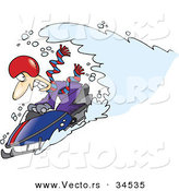 Vector of a Wave of Snow Crashing over a Cartoon Man Driving a Snowmobile by Toonaday