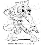 Vector of a Werewolf Standing Aggressively - Black and White Art by Lawrence Christmas Illustration