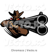 Vector of a Western Cowboy Mascot Pointing a Loaded Double Barrel Rifle by Chromaco