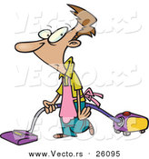 Vector of a Whipped White Man Vacuuming and Wearing an Apron by Toonaday