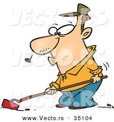 Vector of a Whistling Cartoon Man Cultivating Garden Soil with a Hoe by Toonaday