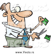 Vector of a White Business Man Cutting Money in Half by Toonaday