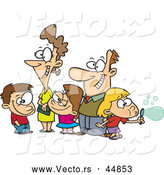 Vector of a White Cartoon Family of Five Trying to Pose Happily Together by Toonaday