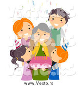 Vector of a White Family Celebrating Grandmas Birthday by BNP Design Studio