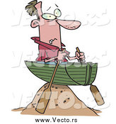 Vector of a White Man in a Boat on a Sandy Hill, Left High and Dry by Toonaday