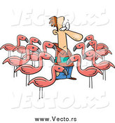 Vector of a White Man in a Yard Full of Flamingos by Toonaday