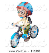 Vector of a White School Kid Wearing a Helmet and Riding a Bicycle by